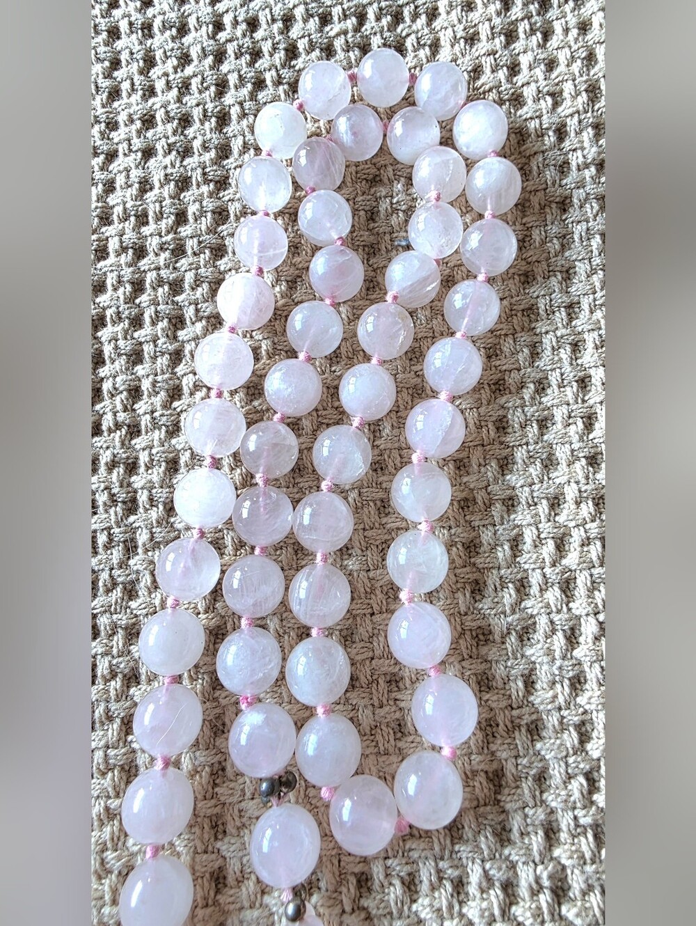 Vintage Artisan Rose Quartz Crystal Bead Necklace Butterfly Pendant - Picture 7 of 9